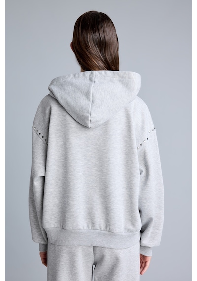 Defacto Boxy Fıt Kapüşonlu İşlemeli Kalın Sweatshirt I3345ax26wngr93 Gri-gr93