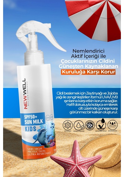New Well Yüksek Koruyuculu Çocuk Güneş Sütü SPF50+ 150 ML