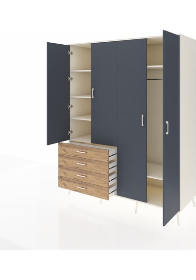 Kronos Gardrop 6 Raflı 4 Çekmeceli Tek Askılı 176x59x221 Aytaşı-antrasit/çam Antrasit/çam Kronos Gardrop 6 Raflı 4 Çekmeceli Tek Askılı 176x59x221 Aytaşı-antrasit/çam Antrasit/çam
