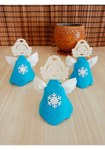Mavi Keçe Melek Figürü Yılbaşı Süsü - 3'lü Set Kendin Yap Mini Etkinlik