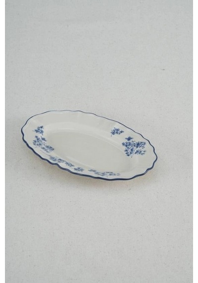 Acar Garden Mavi Çiçek Desenli Beyaz Porselen Oval Tabak 21x14 Cm Çok Renkli