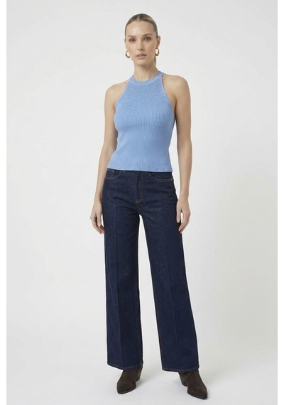 Neden Tekstil Kadın Taşlı Fitilli Halter Yaka Crop Bluz - Mavi