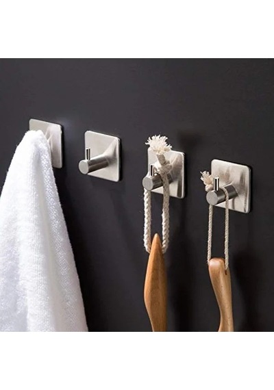 4 Adet Paslanmaz Çelik Banyo Askısı, Kendinden Yapışmalı Sistem Açık Ahşap