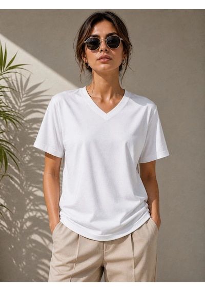 Novalisse Kadın V Yaka Basic Tişört Kısa Kol Yazlık Regular Fit T-shirt - Beyaz Çoklu Renk Novalisse Kadın V Yaka Basic Tişört Kısa Kol Yazlık Regular Fit T-shirt - Beyaz Çoklu Renk