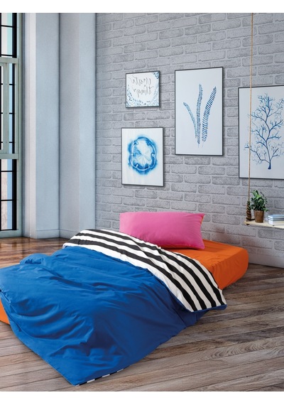 Cozy Home Popping Colors Tek Kişilik Lastikli Çarşaflı Nevresim Takımı Dusk Mavi