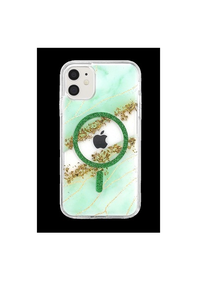 Onegif Apple Uyumlu iPhone 11 Lotus Simli Magsafe Kapak - Yeşil