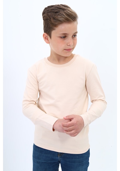 Toontoy Kids Toontoy Erkek Çocuk Bisiklet Yaka Uzun Kollu Basic Tişört Bej