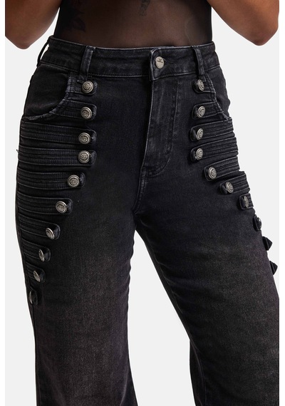 Kadın Siyah Flare Fit Özel Tasarım Denim Jean