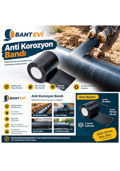 Anti Korozyon Bandı 10cmx25mt Pas Önleyici Boru İzolasyon Bant