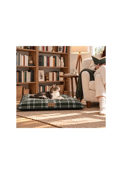Kedi Ve Köpek Yer Minderi Üst Kalite Yıkanabilir Kılıflı Fermuarlı Boncuk Elyaf Kaydırmaz Taban Kedi Ve Köpek Yatağı Yeşil Ekose 1717175397