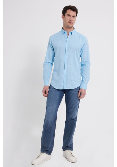 Tudors Erkek Slim Fit Dar Kesim Uzun Kollu Keten Premium Seri Düğmeli Yaka Spor Açık Mavi Gömlek-42642 Açık Mavi Tudors Erkek Slim Fit Dar Kesim Uzun Kollu Keten Premium Seri Düğmeli Yaka Spor Açık Mavi Gömlek-42642 Açık Mavi