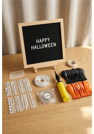 Cadılar Bayramı Halloween Süsleme Classic Set Siyah Keçe Yazı Panosu Standlı Pompa Balon Zincirli Çocuk