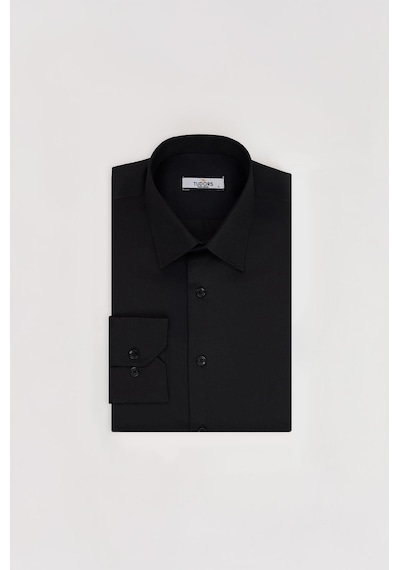 Tudors Slim Fit Siyah Non-ıron Pamuklu Doğa Dostu Ekoteks Belgeli Ütü Gerektirmez Gömlek-32668 Siyah