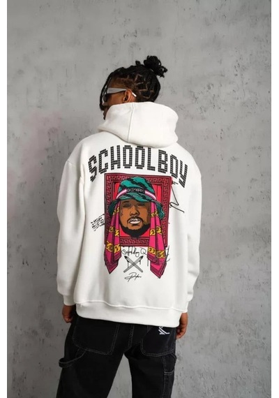 Yake Store Erkek School Boy Baskılı Kapüşonlu Sweat - Beyaz - Beyaz