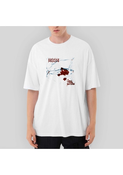 Deicide Once Upon the Cross Oversize Beyaz Tişört Beyaz