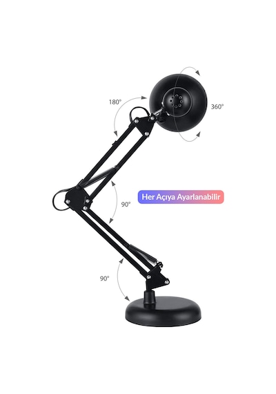 Akrobat Masa Lambası Yaylı Metal 360 Ayarlanabilir Çalışma Okuma Lambası Siyah Siyah