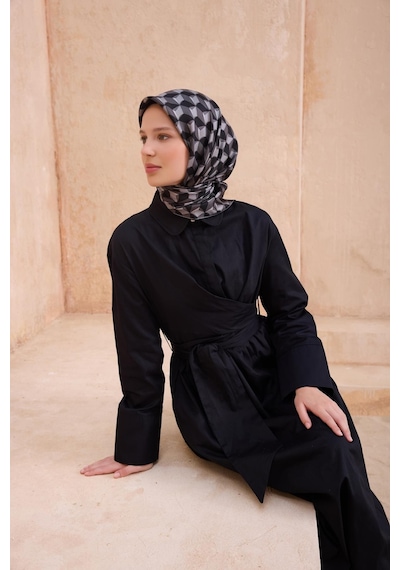 Belli İpek Eşarp - 4112-87 Siyah Füme Twill