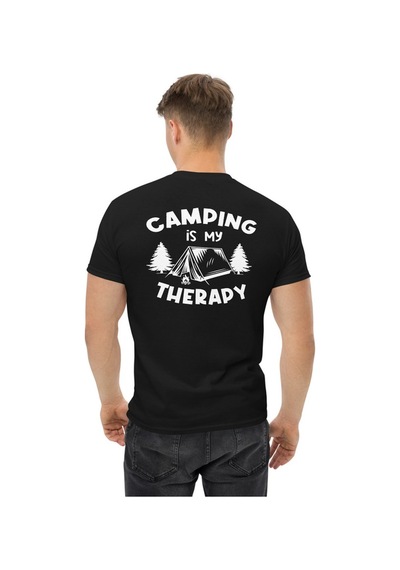 Wildstyle Camping Is My Therapy Kamp Çadır Doğa Baskılı Unisex Bisiklet Yaka Tişört Siyah