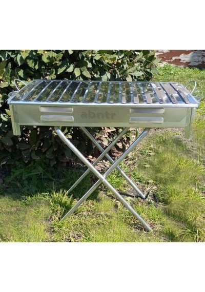 Ayaklı Büyük Mangal 60cm Kebapçı Geniş Oluklu Paslanmaz Galvaniz Gövde Krom Izgara Kömürlü Mangal 1.0 Beyaz Gri