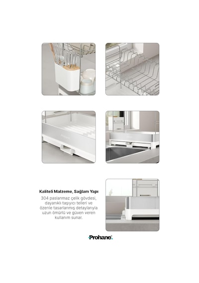 Prohane Inox Master Kd410 / Genişletilebilir 2 Katlı Bulaşıklık / 304 Paslanmaz Çelik / Su Tahliyeli Tezgah Üstü Diğer