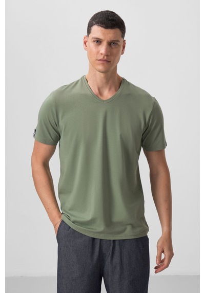 Tommy Life Açık Yeşil Basic Kısa Kol Standart Kalıp V Yaka Erkek T-shirt - 87912 CAMEL