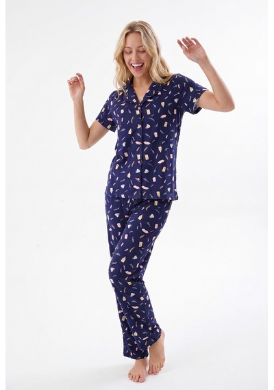 Nbb Kadın Lacivert Sweet Dreams Önden Düğmeli Pijama Takımı