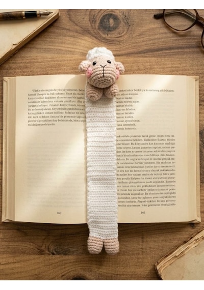 Amigurumi Kuzu Figürlü Pamuklu Kitap Ayracı Yüksek Kaliteli Malzeme, Detaylı İnce İşçilik