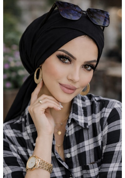 Aişe Tesettür Siyah Çapraz Bone