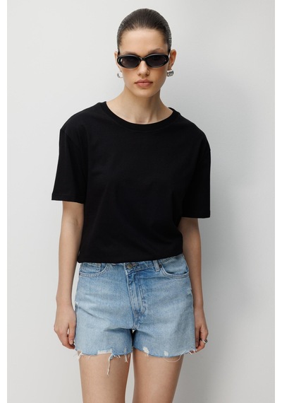 Mixray 48511 Kadın Oversize Basic %100 Pamuk 2 Li T-shirt Beyaz Siyah Siyah - Beyaz