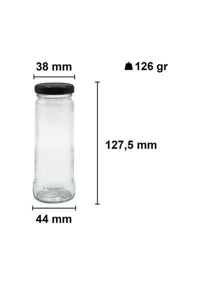 Afracam 105 Ml Metal Kapaklı Şeffaf Tuzluk Cam Kavanoz 24 Adet Siyah
