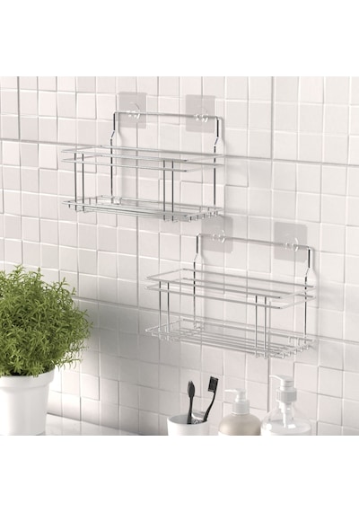Teknotel Yapışkanlı 2 Adet Banyo&mutfak Rafı Krom St320 Krom