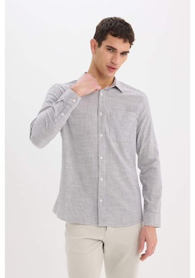 DeFacto %100 Pamuk Modern Fit Polo Yaka Çizgili Uzun Kollu Gömlek E5046AX25SMBK81 DeFacto %100 Pamuk Modern Fit Polo Yaka Çizgili Uzun Kollu Gömlek E5046AX25SMBK81