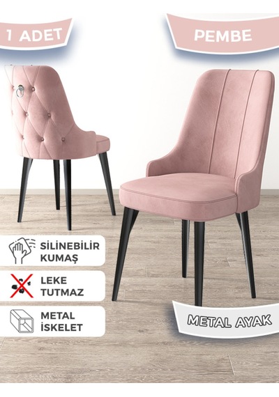 Canisa Newa Serisi, 1.sınıf Babyface Kumaş Siyah Metal Ayak Gümüş Halkalı, 1 Adet Pembe Sandalye Sandalye Pembe / Ayakları Siyah
