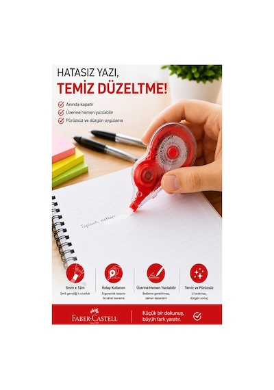 Şerit Daksil Beyaz 5mmx12 Metre 2 Adet Faber Castell Şerit Düzeltici Şerit Silici Yazı Silici Büro Ofis Okul