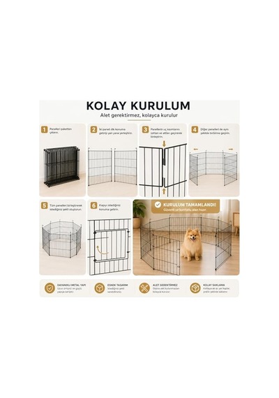 Metal Kedi Köpek Çiti Oyun Alanı, 6 Adet Dayanıklı Metal Panelli 360 Derece Hava Alan Modüler Altıgen Dikdörtgen Duvar Kenarı Şekilli Kediler Ve Küçük Orta Boy Köpekler İçin Oyun Yaşam Alanı