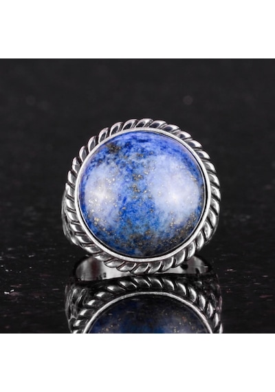 Gerçek Doğal Taş Yüzük - 925 Ayar Katı Gümüş Erkek Yüzüğü Lapis Lazuli İle Gümüş