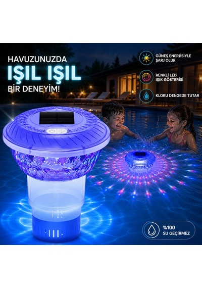 Hymark Güneş Enerjili Rgb Uzaktan Kumandalı Su Geçirmez Havuz Klor Şamandırası