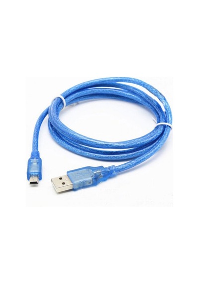 5 Pin Mini Usb Şarj Ve Data Kablosu Şeffaf Mavi Renk 1m