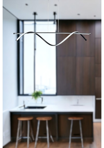 Eclipse Modern Tasarım Siyah Renk Beyaz Ledli Cafe - Mutfak - Salon 2 Li Led Avize Siyah