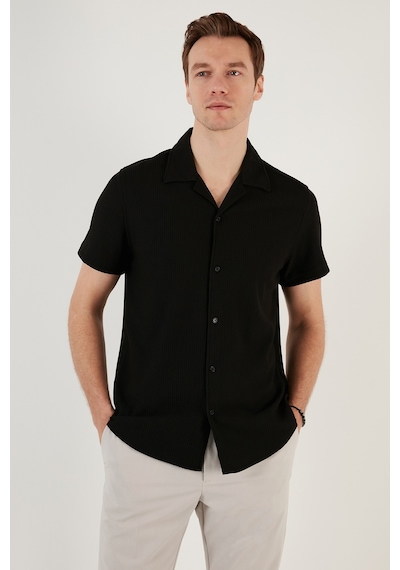 Buratti Pamuk Karışımlı Apaş Yaka Kısa Kollu Regular Fit Erkek Gömlek Cf24S115882 Siyah