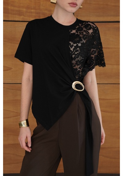 Verymoda Beli Gipeli Brode Bluz D2966 Siyah