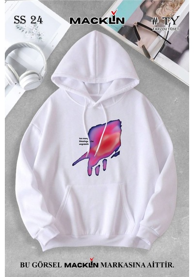 Macklin Unisex Kadın Erkek Too Many Halı Özel Tasarım Baskılı Kapşonlu Sweatshirt Beyaz Mck1043 Beyaz