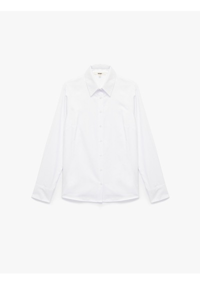 Koton Düğmeli Uzun Kollu Regular Fit Poplin Gömlek Beyaz 6wak60072uw Beyaz