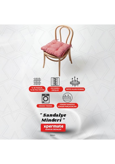 Pötikareli Sandalye Minderi 40x40 Pofidik Piknik Minderi Kırmızı