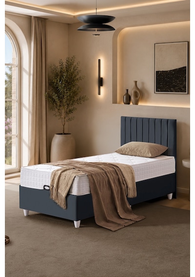Baza Seti, Alessa Tek Kişilik Baza Başlık Maxi Yatak Seti, Antrasit - 90x190 Cm 90 x 190