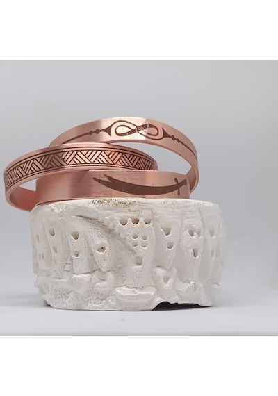 El İşçiliği Desenli Saf Bakır Bileklik Doğal Bakır Bilezik Unisex Otantik Tasarım Hasır