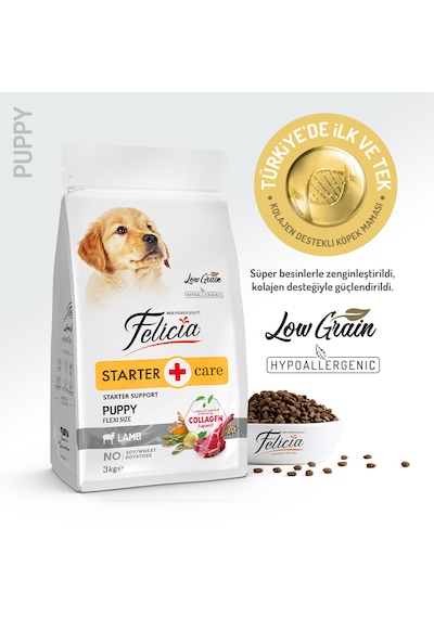 Felicia Düşük Tahıllı Kuzu Etli Küçük ve Orta Irk Yavru Köpek Maması 3 KG