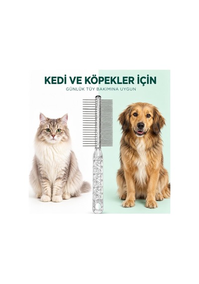 Kedi Köpek Tüy Tarama Tarağı Çift Taraflı Metal Dişli Bakım Tarağı Mavi