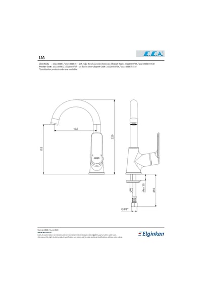 Eca Lia Kuğu Borulu Lavabo Bataryası 102188887