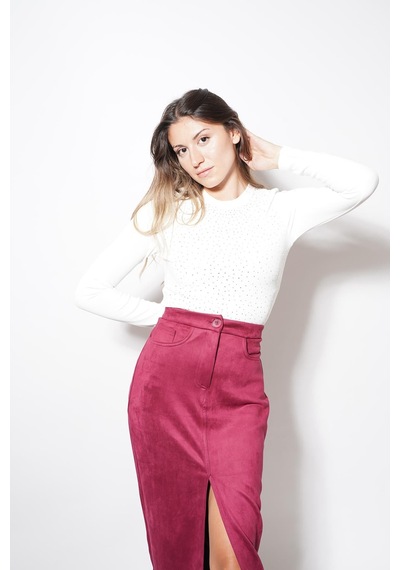 Ckm Moda Cotton Taşlı Uzun Kollu Bluz Beyaz